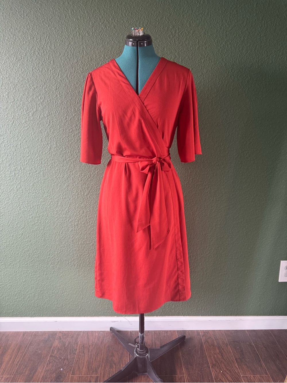 Banana Republic Rust Red Wrap Midi Dress with Tie Waist
